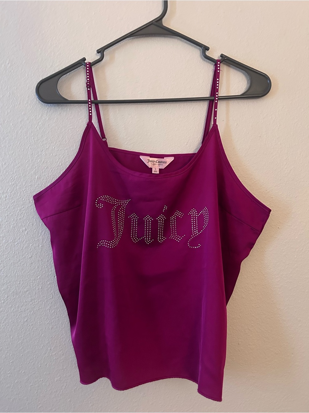 Juicy Couture Women's Magenta Rhinestone Logo Cropped Camisole